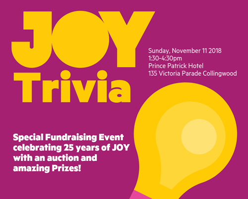 JOY Trivia – online bookings now closed, only a handful of seats available at door!