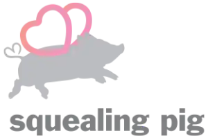 Logo for Squealing Pig Wines - a pig with love hearts as wings